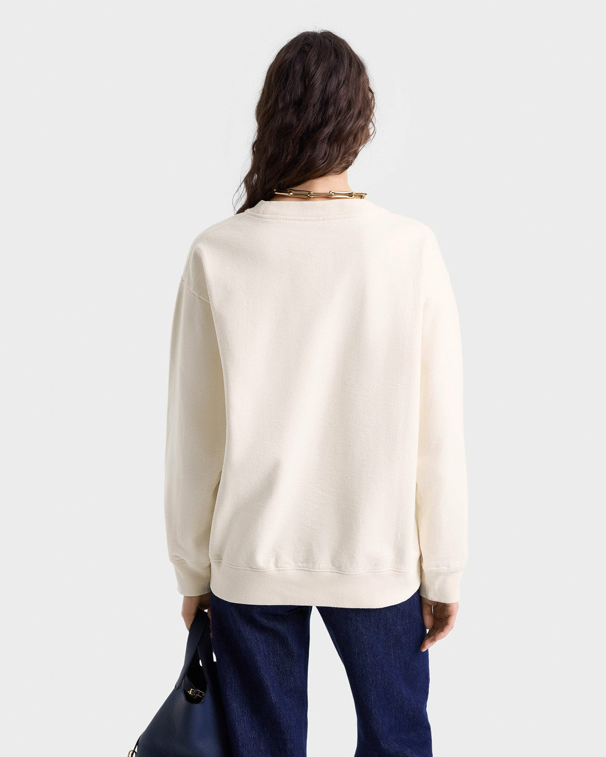 Sporty & Rich Wellness Club Embroidered Crewneck - Cream/Navy