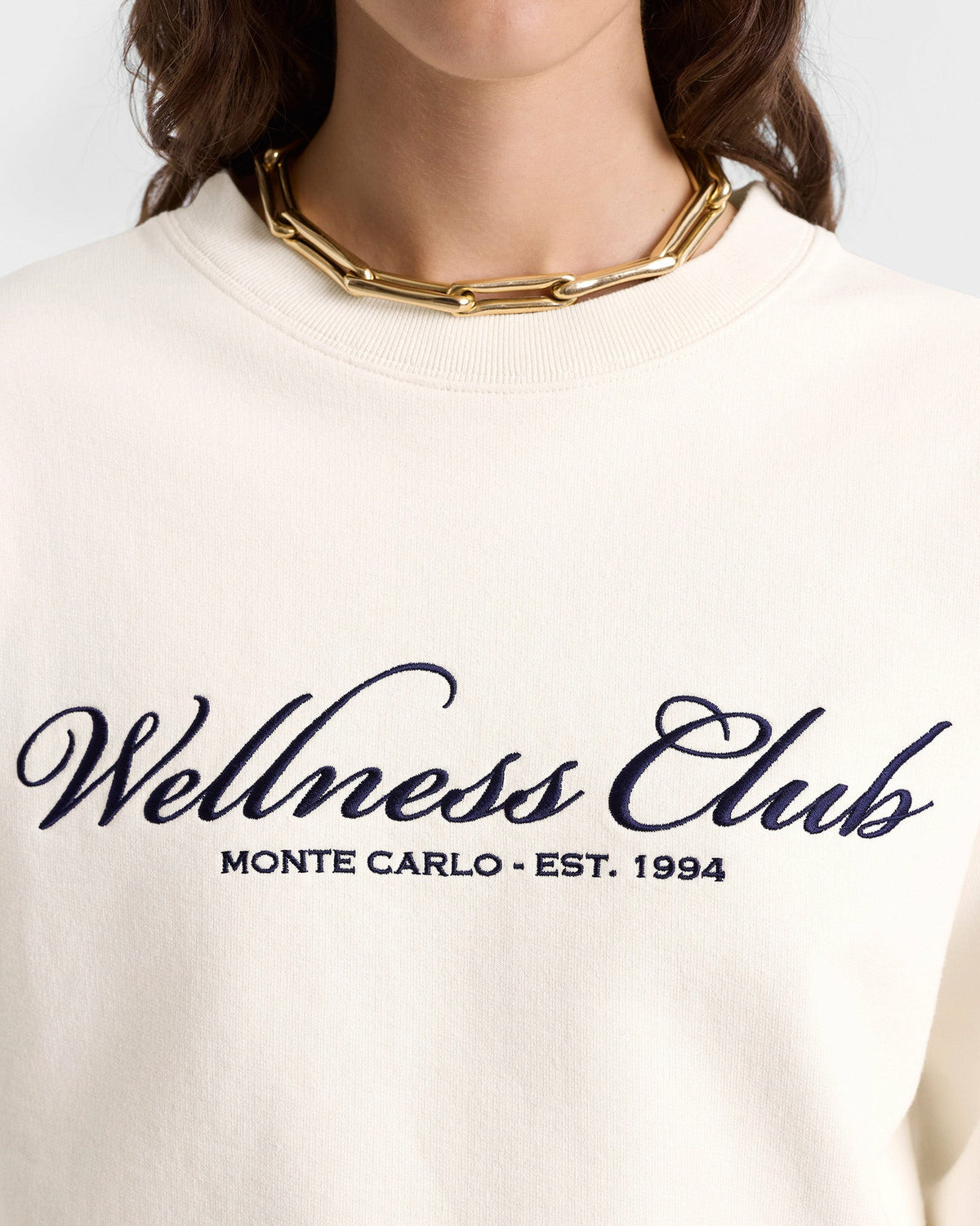 Sporty & Rich Wellness Club Embroidered Crewneck - Cream/Navy