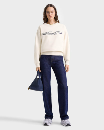 Sporty & Rich Wellness Club Embroidered Crewneck - Cream/Navy
