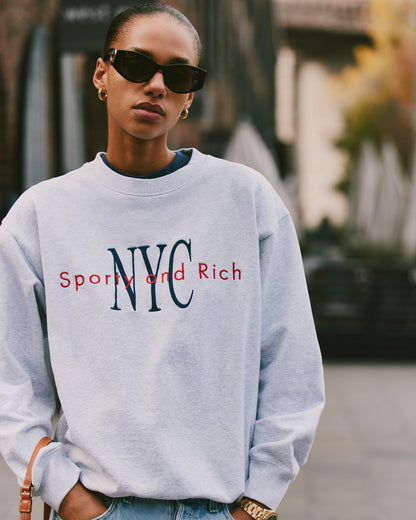 Sporty & Rich NY Minute Crewneck - Heather Gray/Navy