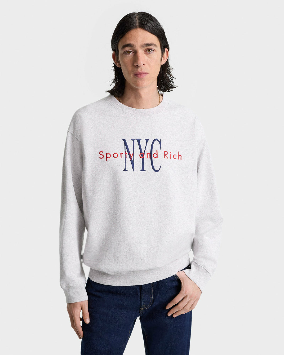 Sporty & Rich NY Minute Crewneck - Heather Gray/Navy