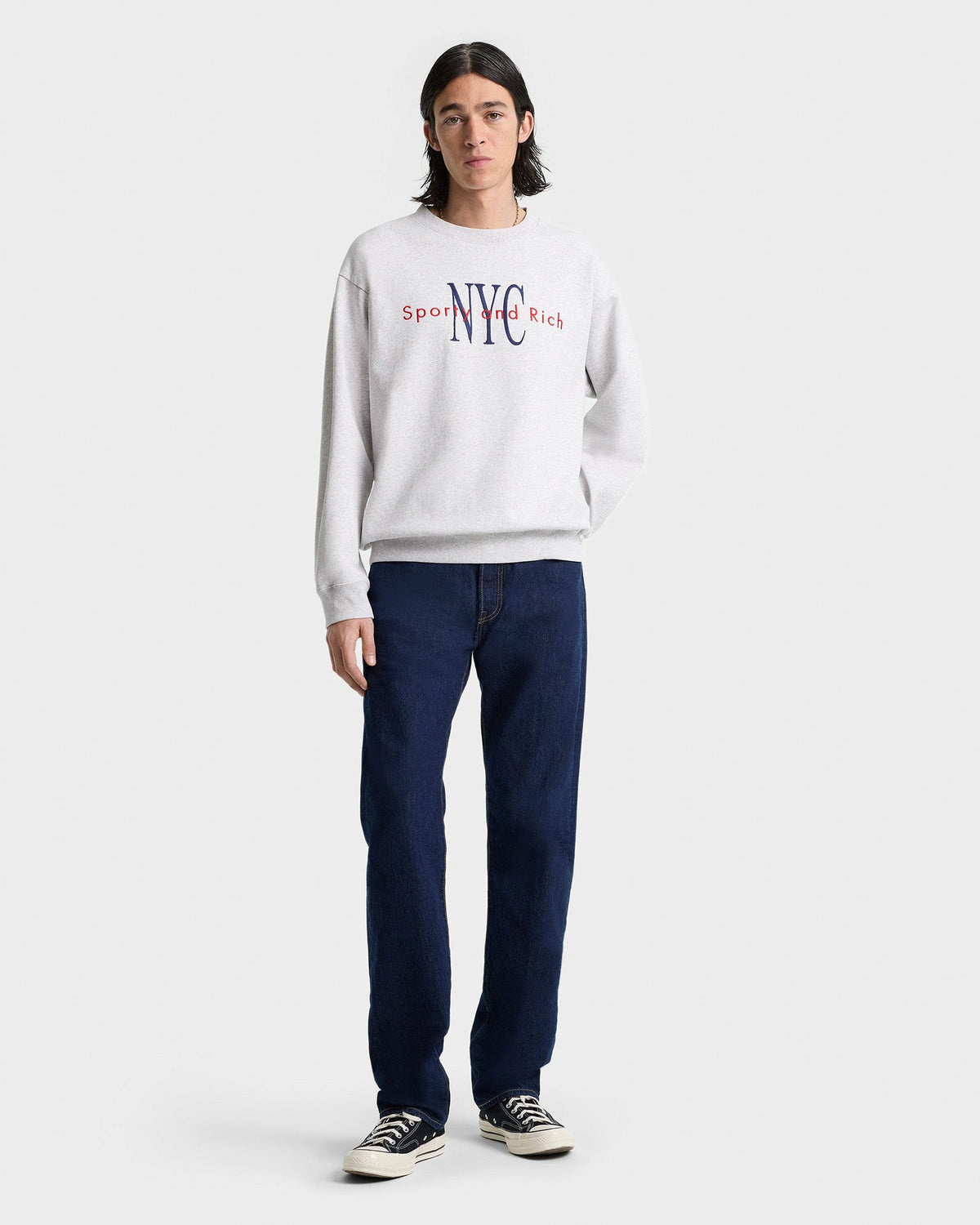 Sporty & Rich NY Minute Crewneck - Heather Gray/Navy