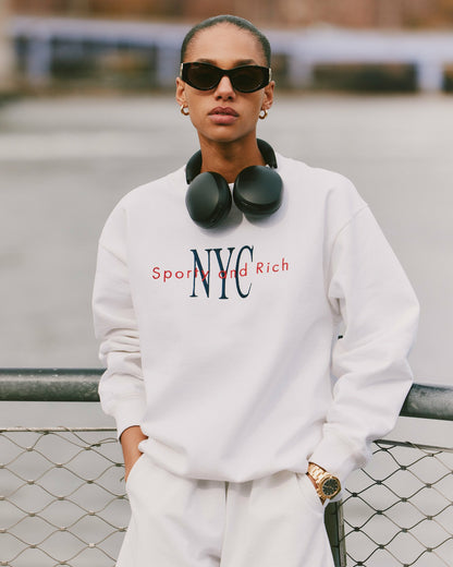 Sporty & Rich NY Minute Crewneck - White/Navy