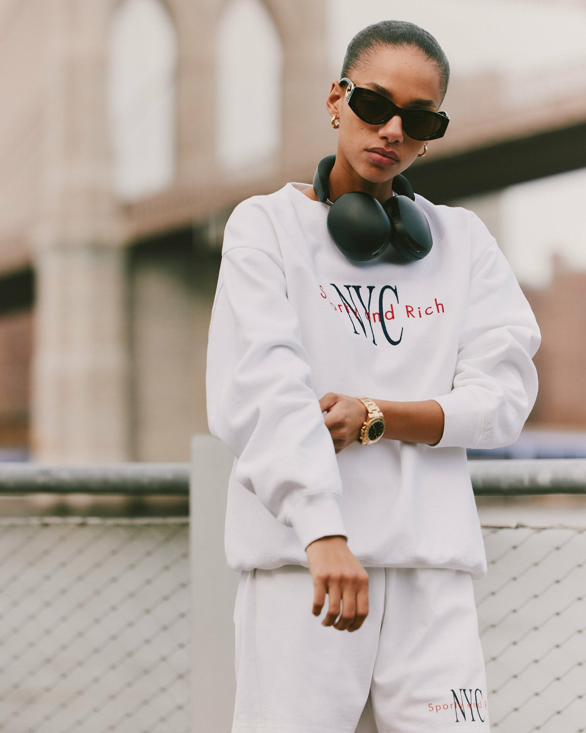 Sporty & Rich NY Minute Crewneck - White/Navy