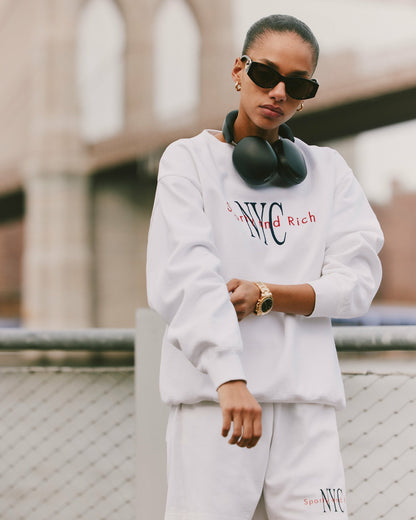 Sporty & Rich NY Minute Crewneck - White/Navy
