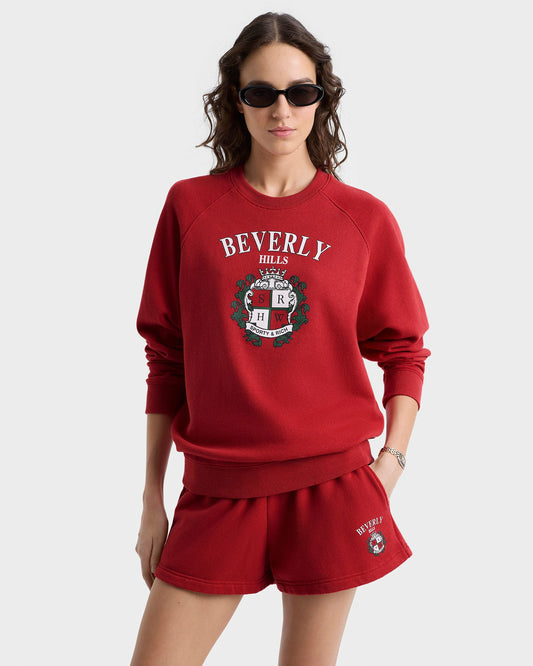 Sporty & Rich Beverly Hills Crest Soft Crewneck - Ruby