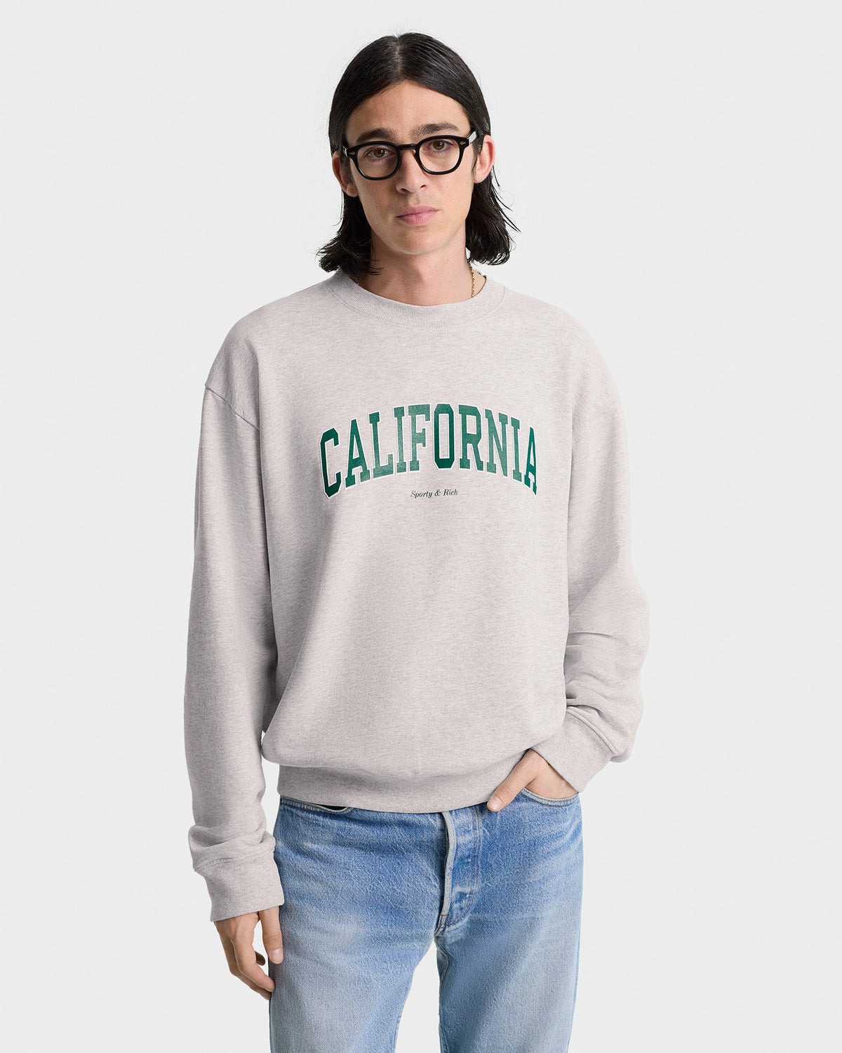 Sporty & Rich California Crewneck - Heather Gray/Alpine