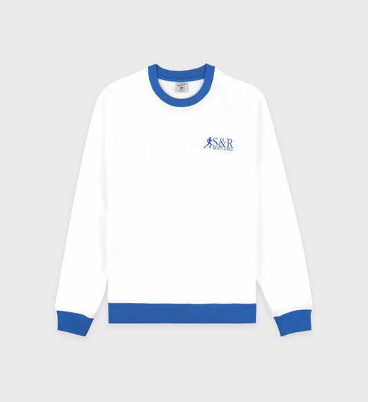 Sporty & Rich SR Runner Soft Crewneck - White/Team Blue