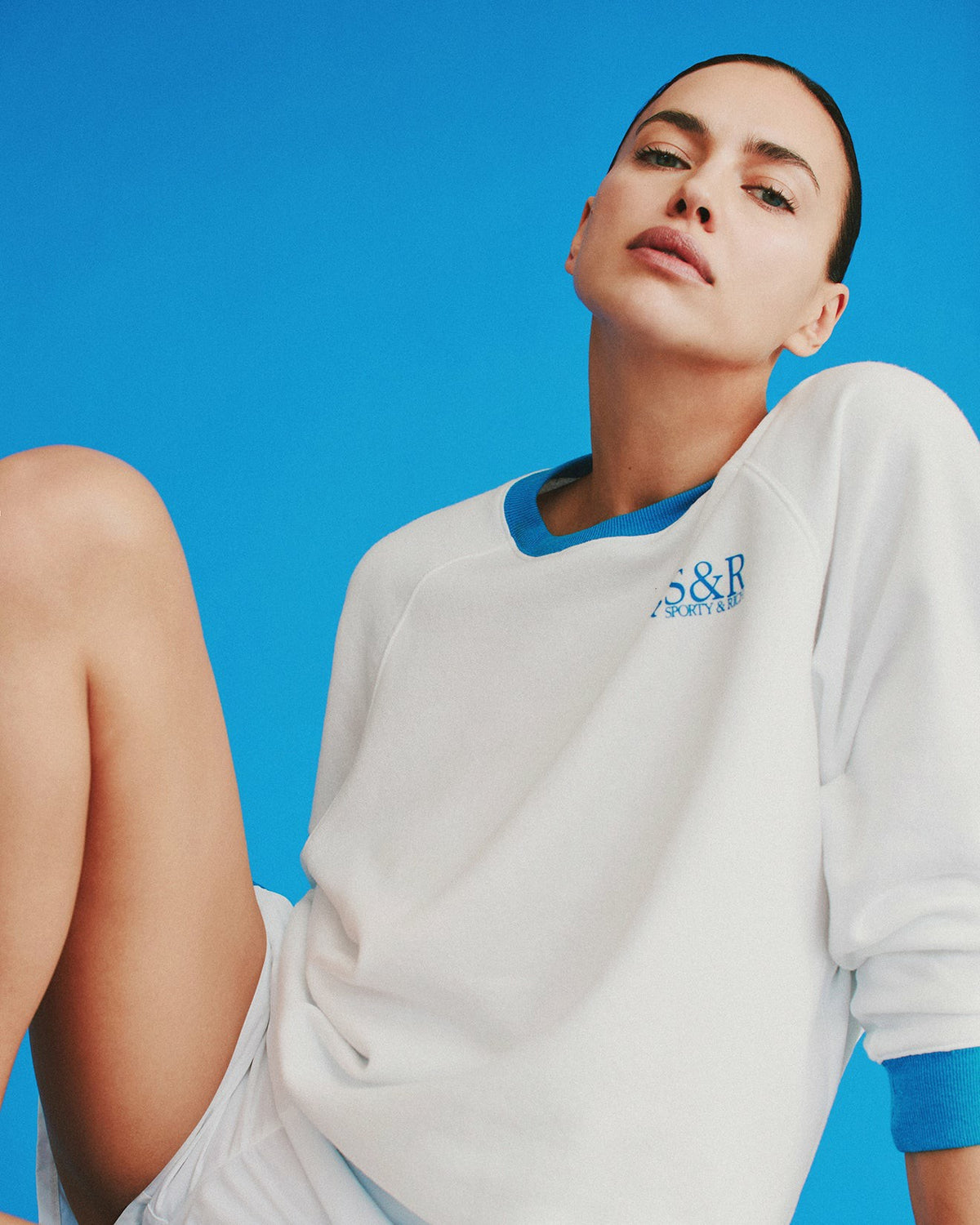 Sporty & Rich SR Runner Soft Crewneck - White/Team Blue