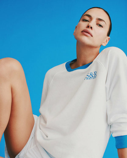 Sporty & Rich SR Runner Soft Crewneck - White/Team Blue