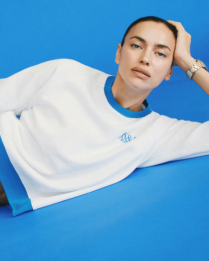 Sporty & Rich SR Runner Soft Crewneck - White/Team Blue