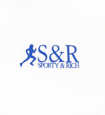 Sporty & Rich SR Runner Soft Crewneck - White/Team Blue