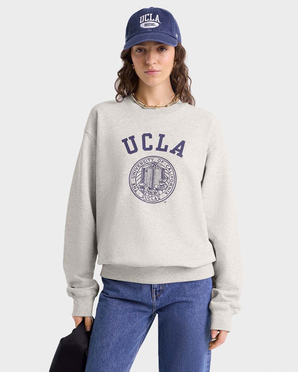 Sporty & Rich UCLA Crest Crewneck - Heather Gray/Navy