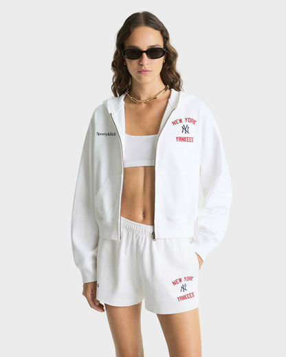 Sporty & Rich Homerun Cropped Zip Hoodie - White