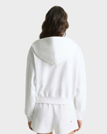 Sporty & Rich Homerun Cropped Zip Hoodie - White