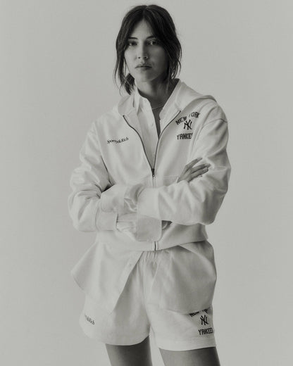 Sporty & Rich Homerun Cropped Zip Hoodie - White