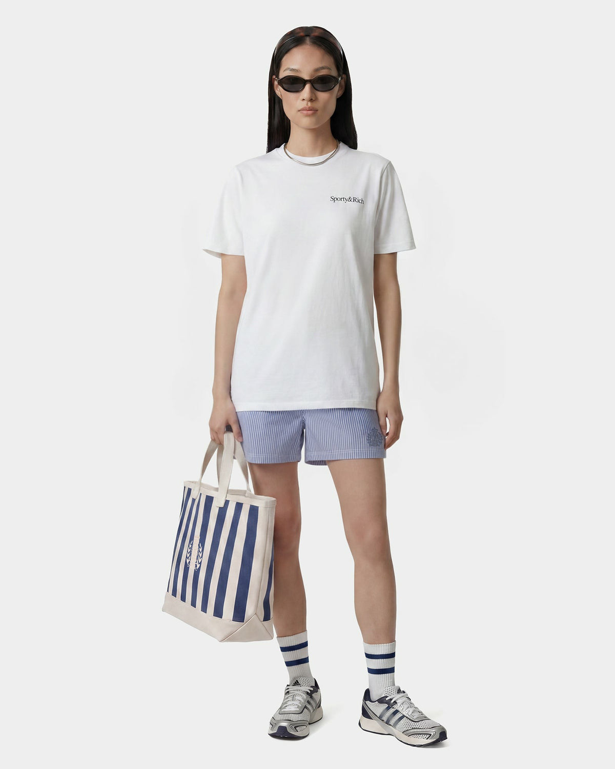 Sporty & Rich Drink More Water T-Shirt - White/Light Navy
