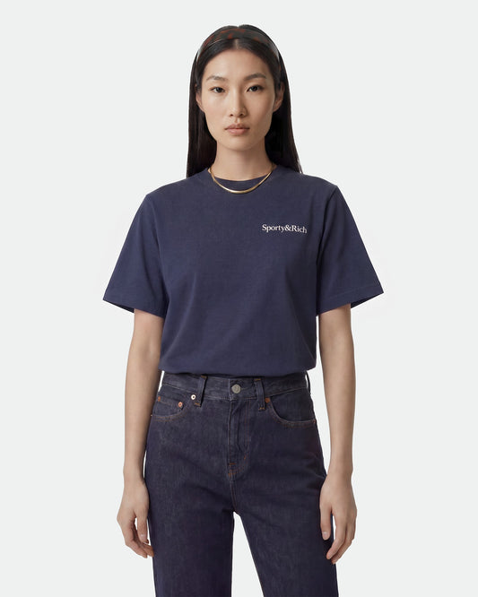 Sporty & Rich Drink More Water T-Shirt - Light Navy/White