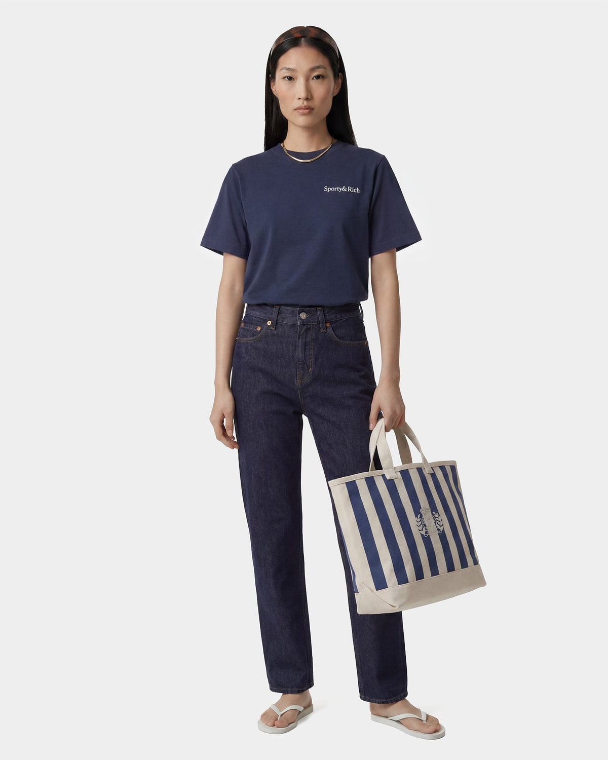 Sporty & Rich Drink More Water T-Shirt - Light Navy/White