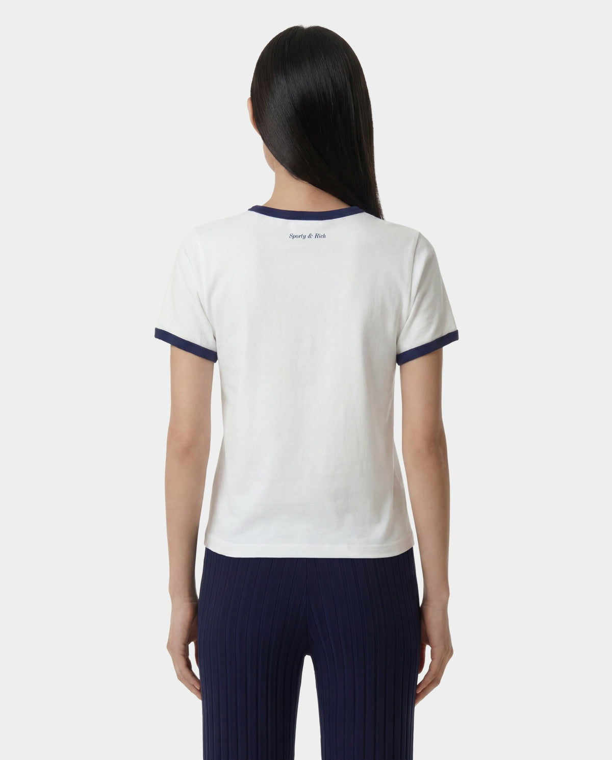 Sporty & Rich Be Nice Soft Ringer Tee - White/Light Navy