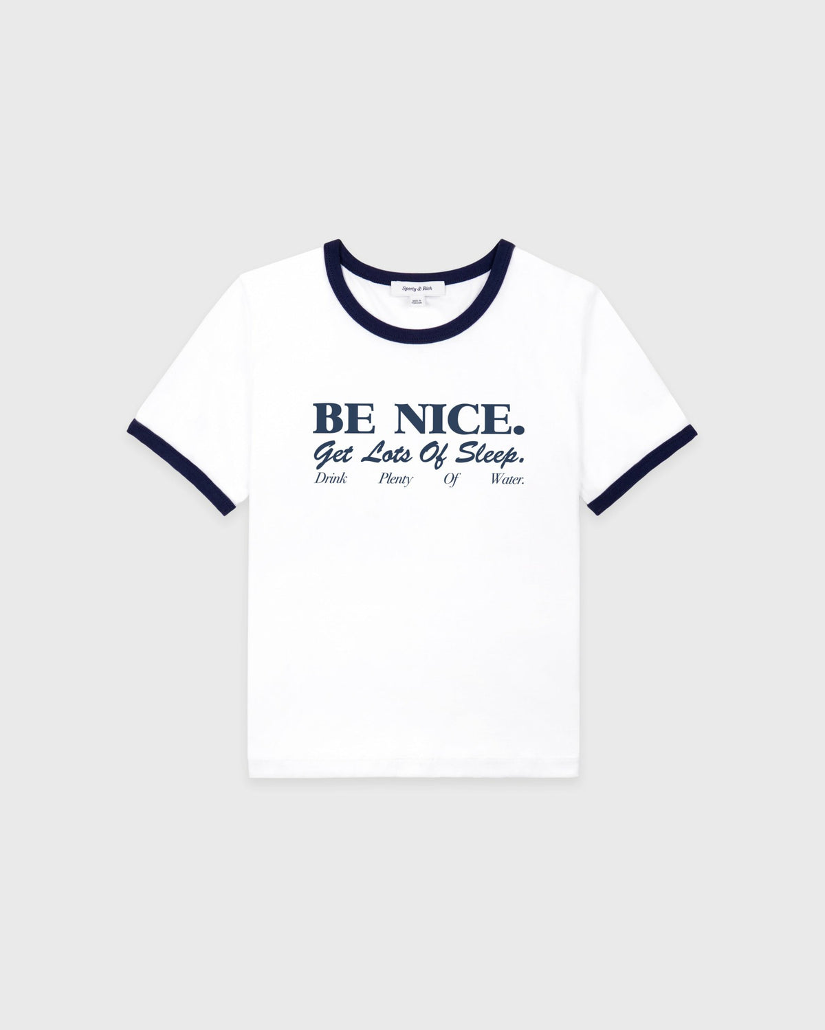 Sporty & Rich Be Nice Soft Ringer Tee - White/Light Navy