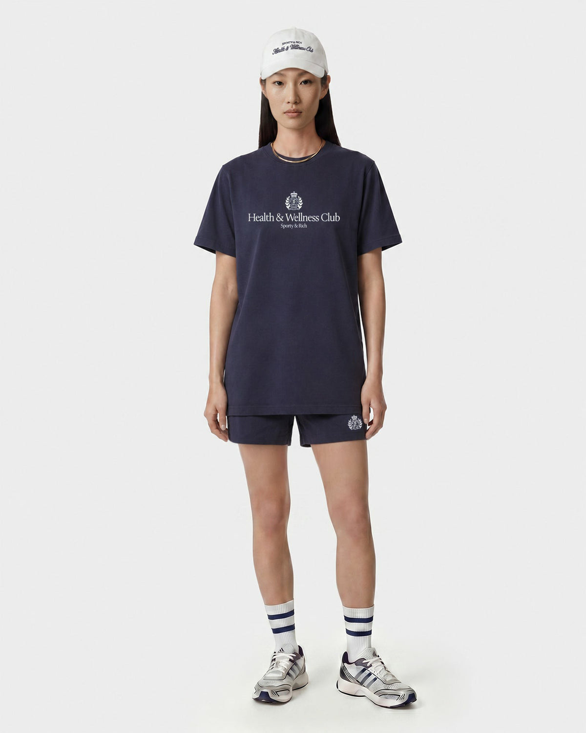Sporty & Rich H&W Crest T-Shirt - Light Navy/White