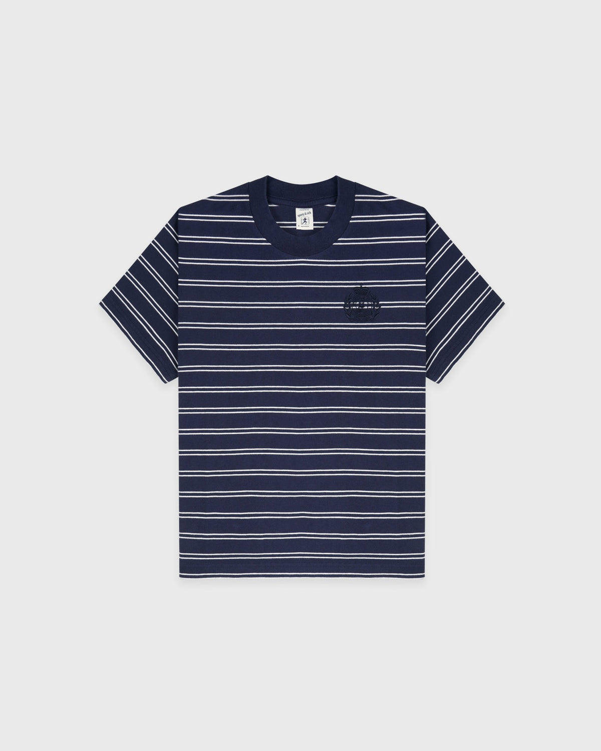 Sporty & Rich NY Crest T-Shirt - Light Navy Striped/Light Navy