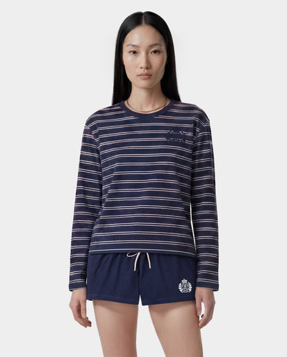 Sporty & Rich NY Crest Easy Longsleeve - Light Navy Striped/Light Navy