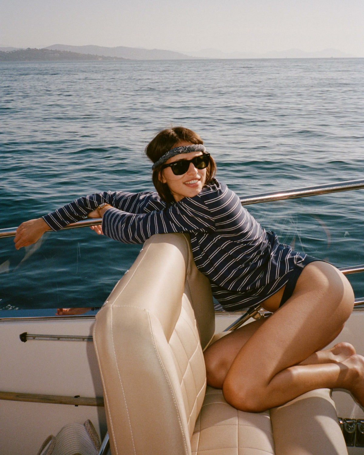 Sporty & Rich NY Crest Easy Longsleeve - Light Navy Striped/Light Navy