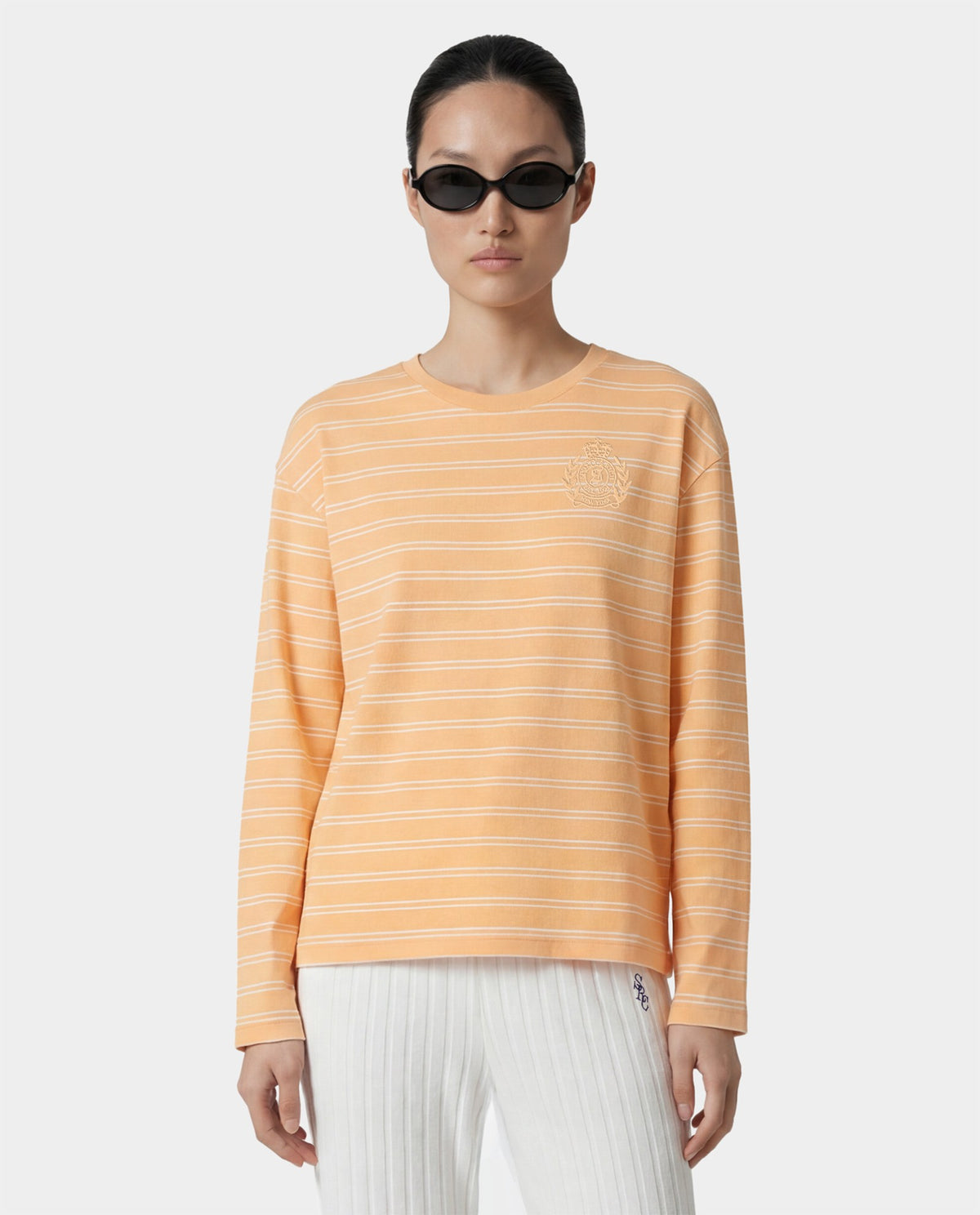 Sporty & Rich NY Crest Easy Longsleeve - Limone Striped/Limone