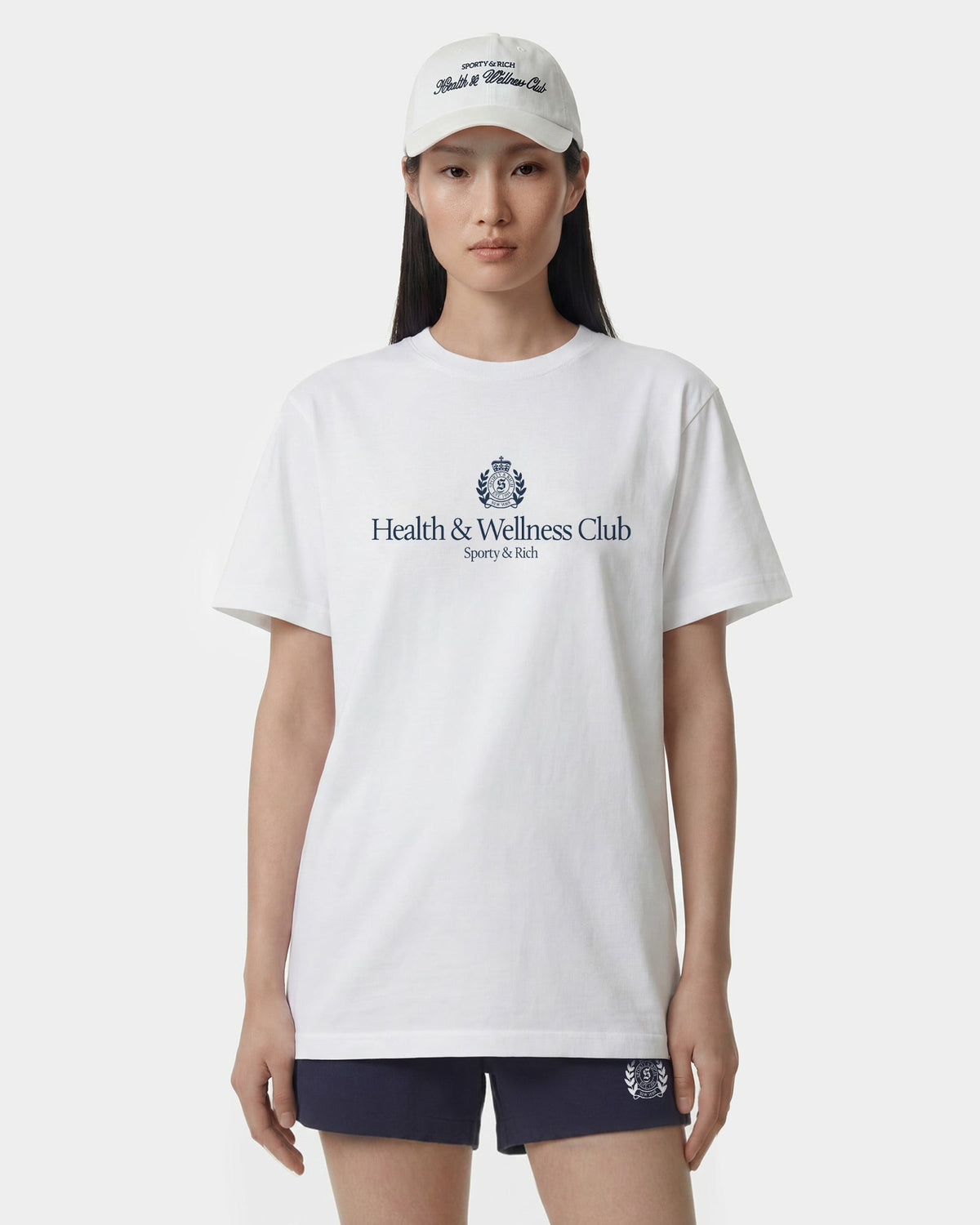 Sporty & Rich H&W Crest T-Shirt - White/Light Navy