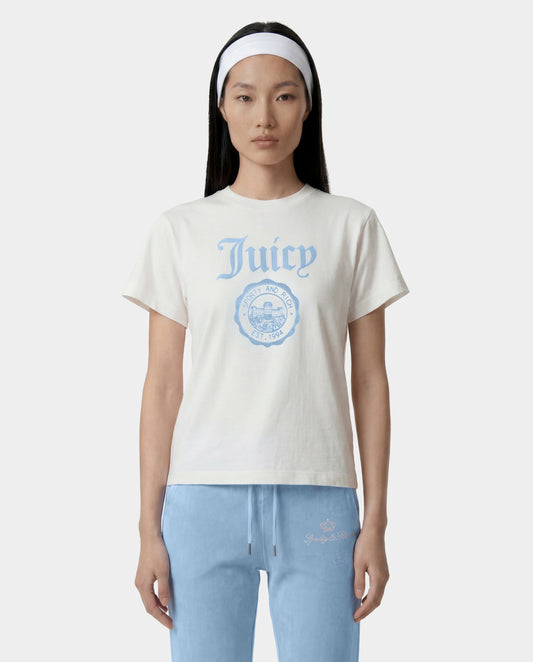 Sporty & Rich Juicy Emblem Essentials Tee - White/Sky Blue