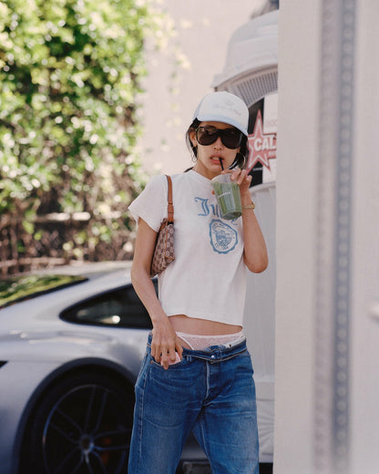 Sporty & Rich Juicy Emblem Essentials Tee - White/Sky Blue