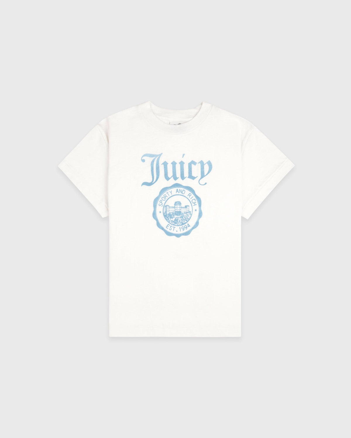 Sporty & Rich Juicy Emblem Essentials Tee - White/Sky Blue