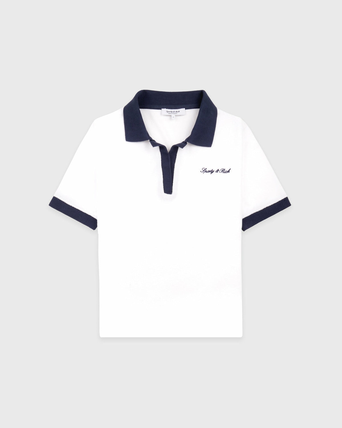 Sporty & Rich Signature Logo Terry Polo - White/Navy