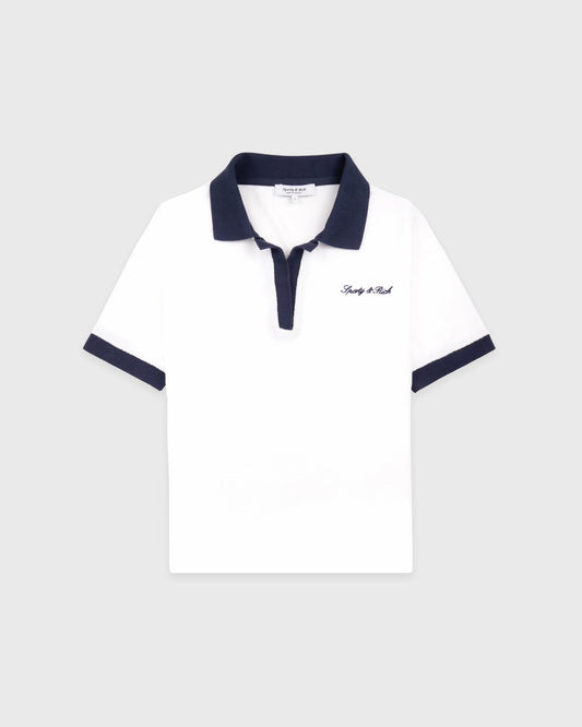 Sporty & Rich Signature Logo Terry Polo - White/Navy