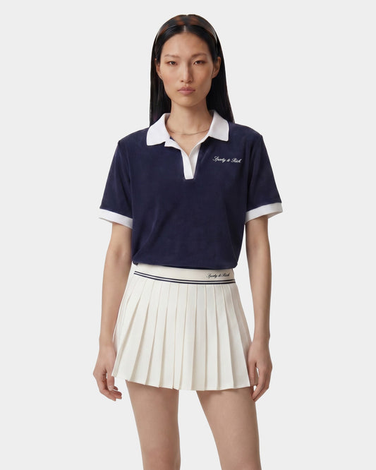 Sporty & Rich Signature Logo Terry Polo - Navy/White