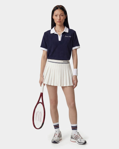 Sporty & Rich Signature Logo Terry Polo - Navy/White