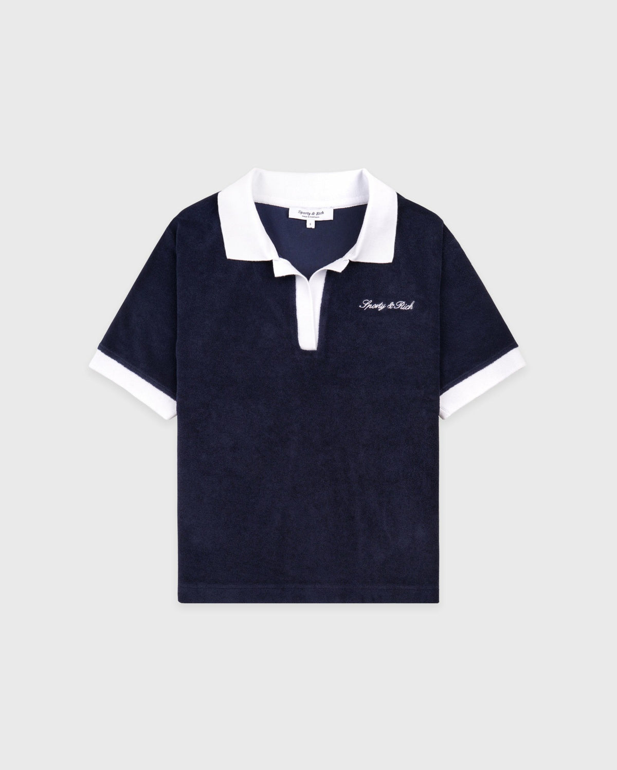 Sporty & Rich Signature Logo Terry Polo - Navy/White