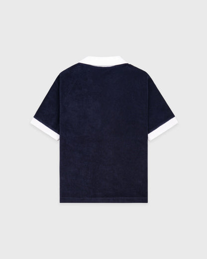 Sporty & Rich Signature Logo Terry Polo - Navy/White