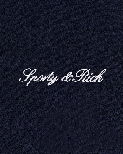 Sporty & Rich Signature Logo Terry Polo - Navy/White