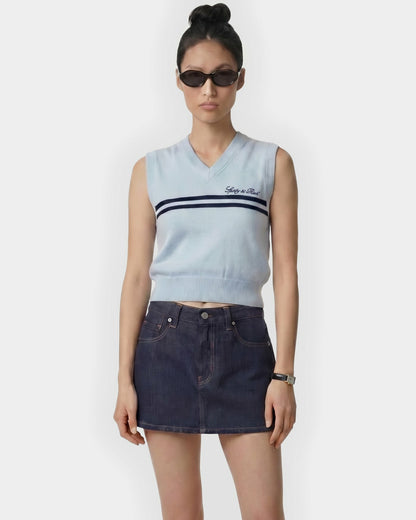 Sporty & Rich Signature Logo Knitted Vest - Ciel/Navy