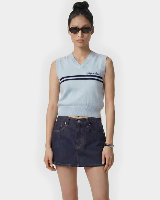 Sporty & Rich Signature Logo Knitted Vest - Ciel/Navy