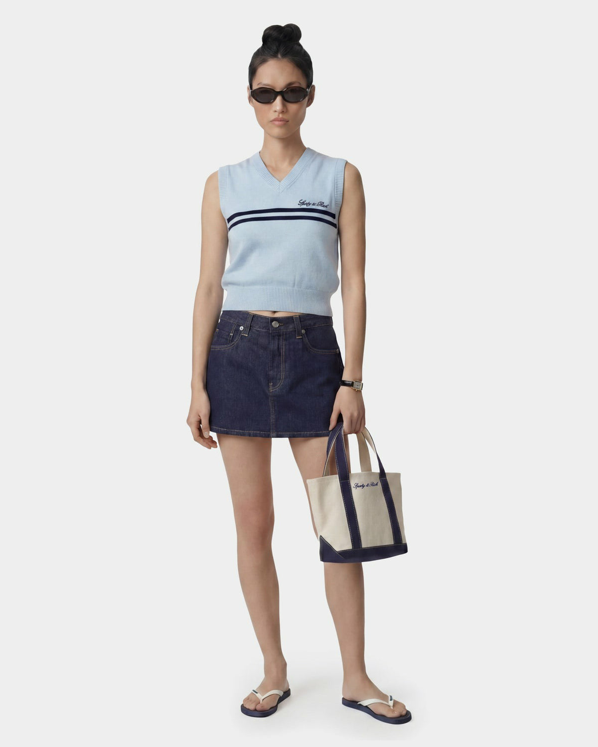 Sporty & Rich Signature Logo Knitted Vest - Ciel/Navy