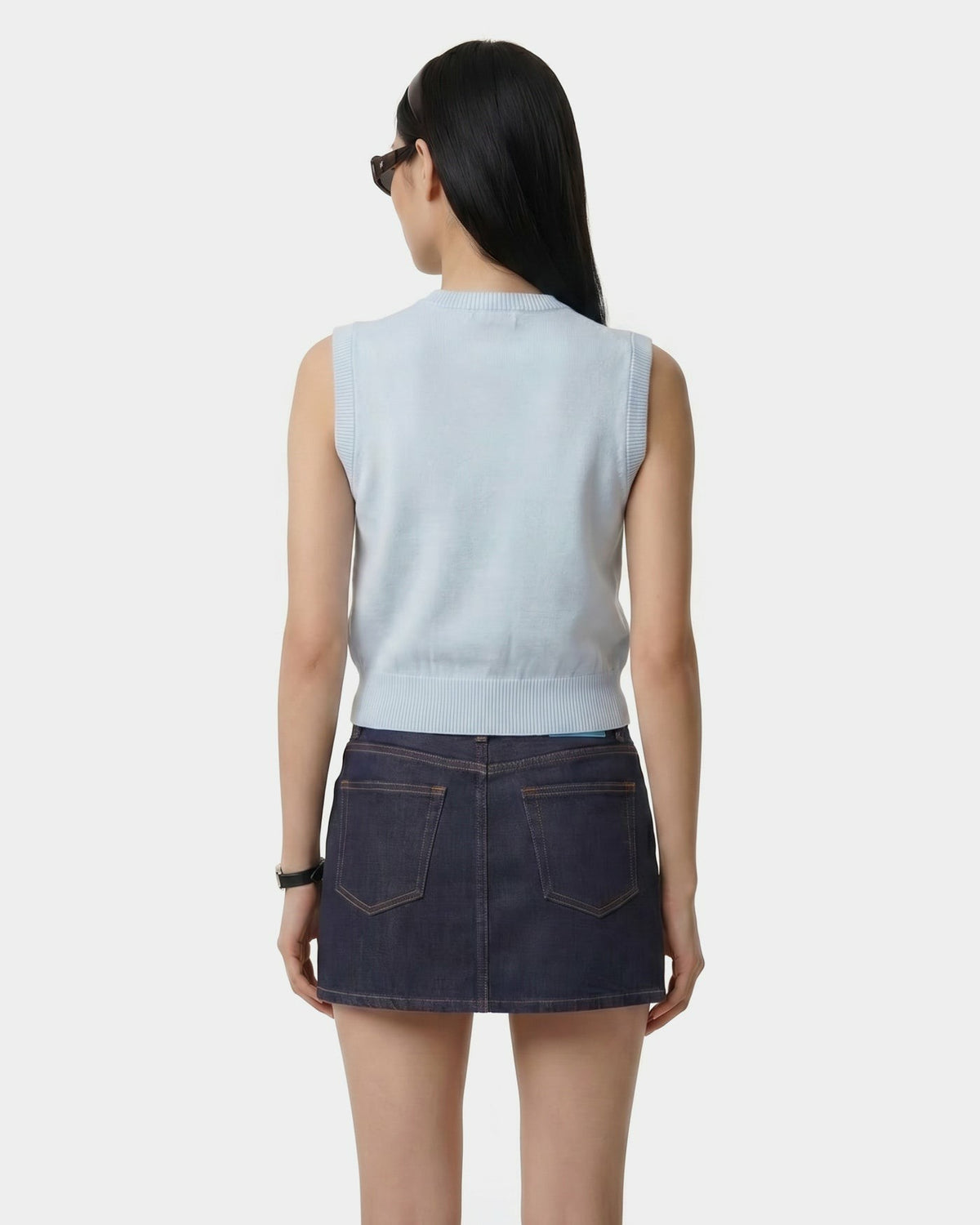 Sporty & Rich Signature Logo Knitted Vest - Ciel/Navy