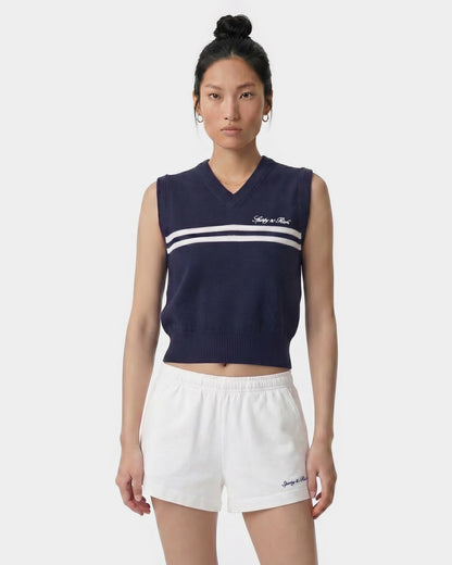 Sporty & Rich Signature Logo Knitted Vest - Navy/White