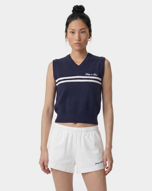Sporty & Rich Signature Logo Knitted Vest - Navy/White