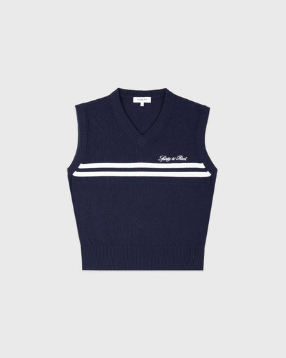Sporty & Rich Signature Logo Knitted Vest - Navy/White