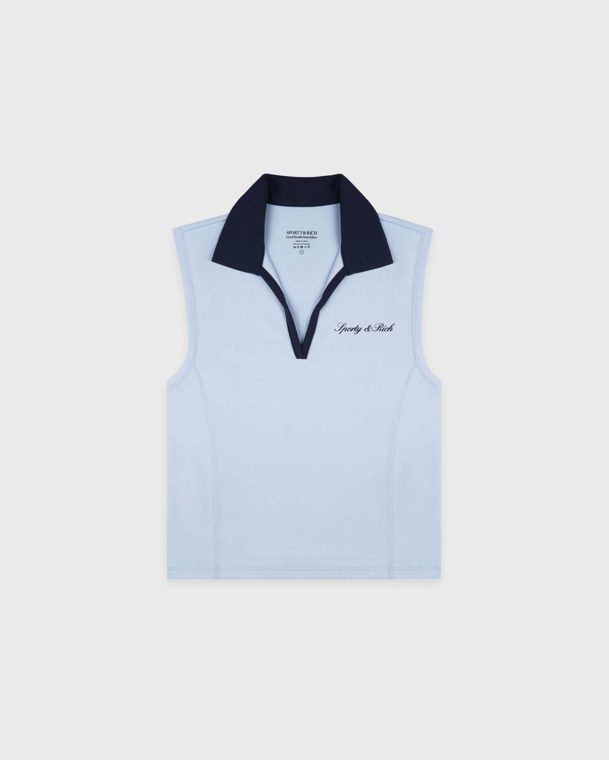 Sporty & Rich Signature Logo Sports Polo Vest - Ciel/Navy