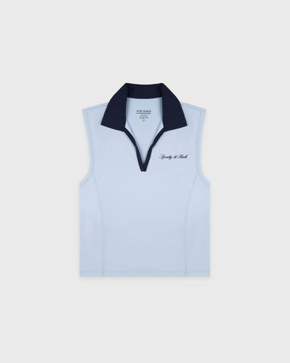 Sporty & Rich Signature Logo Sports Polo Vest - Ciel/Navy